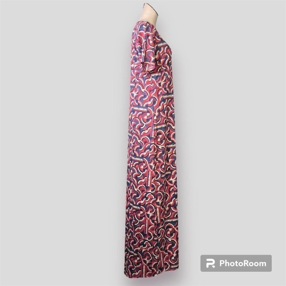 LULAROE Maria Maxi Dress Red White Blue Patriotic Spellout Retro Print Size M - Picture 3 of 16